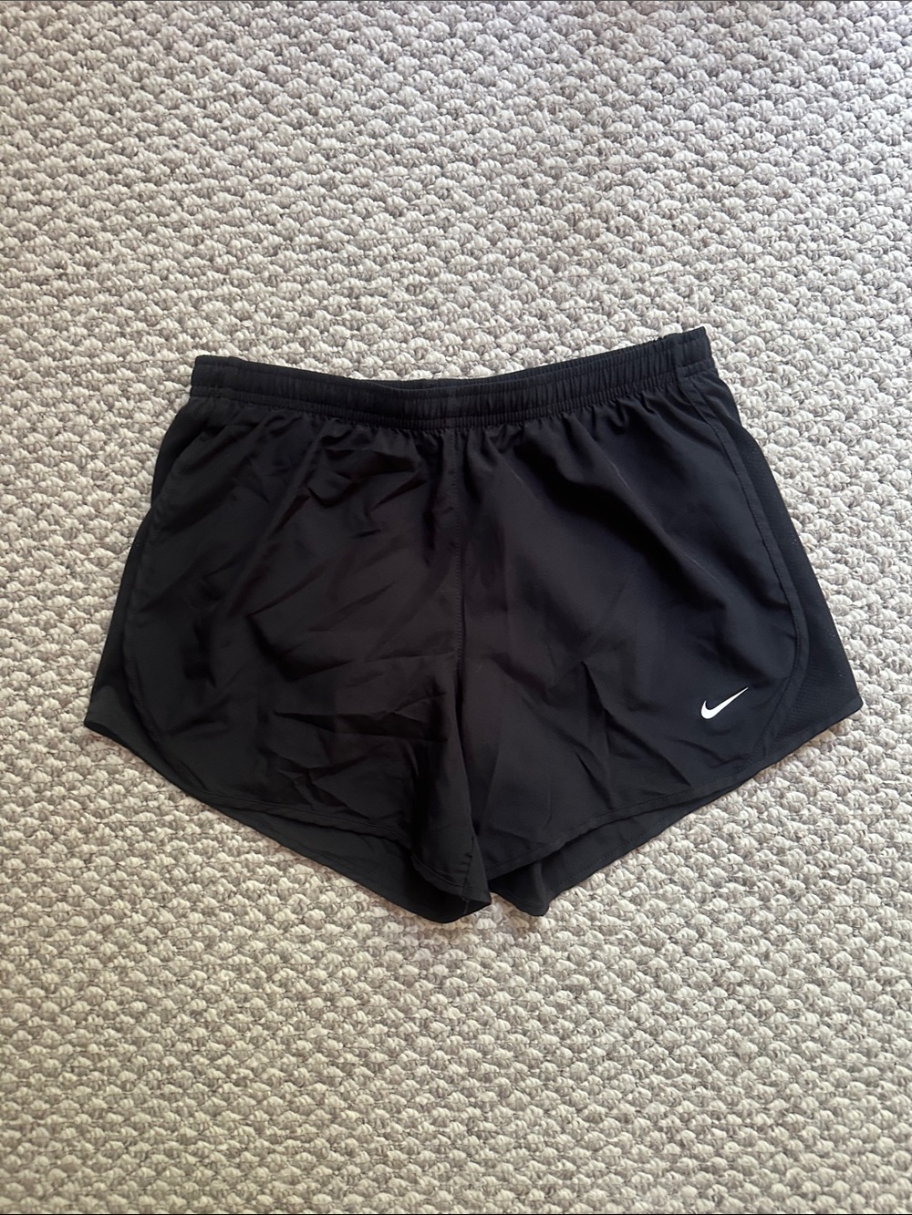 Nike Girl’s Black Athletic Running Shorts with White Swoosh